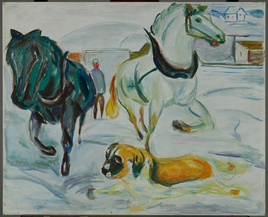 Group of Horses and Saint Bernard in the Snow - Edvard Munch