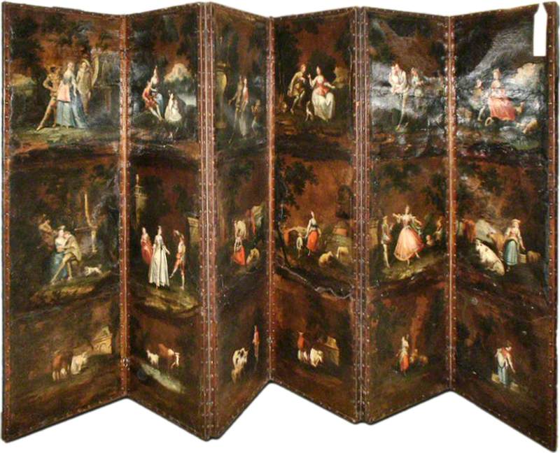 Group of eighteen landscapes with animals and characters (folding screen) - Antoine Watteau