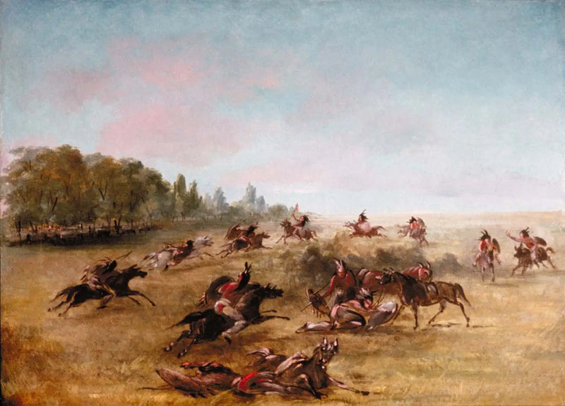 Mounted War Party Crossing a Brush - George Catlin