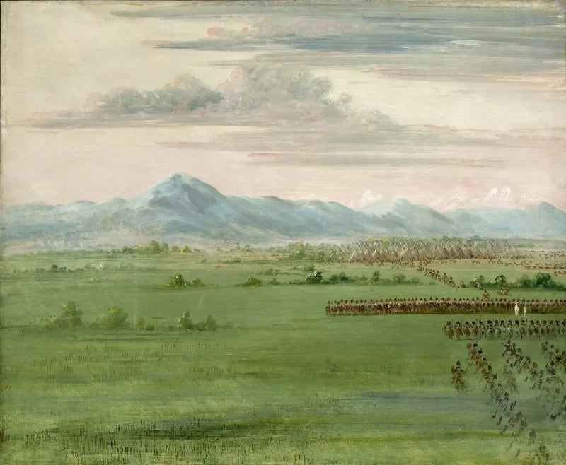 Comanche Warriors, with white flag, receiving the dragons - George Catlin