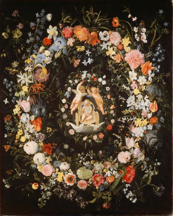 Garland of flowers surrounding a medallion depicting the triumph of love - Domenichino