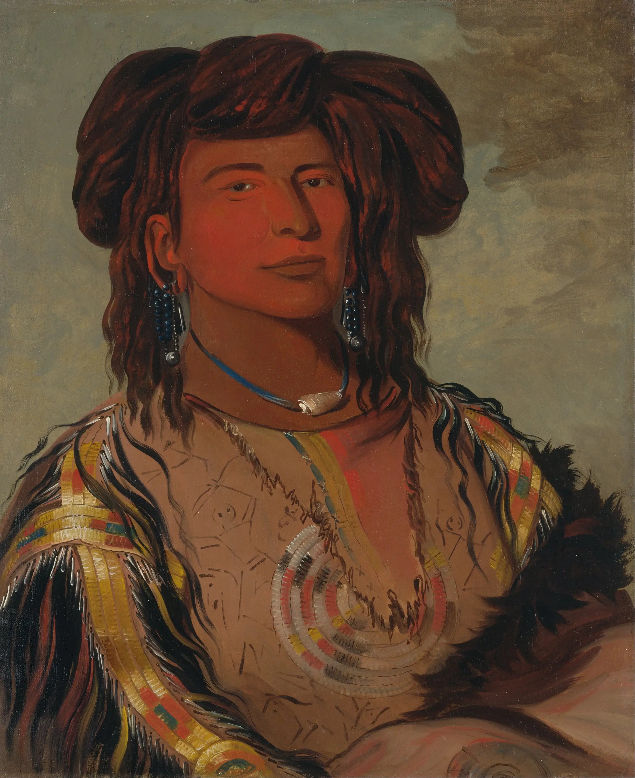 Ha-wón-je-tah Une Corne Chef principal de la tribu Miniconjou - George Catlin - Alpha Reproduction