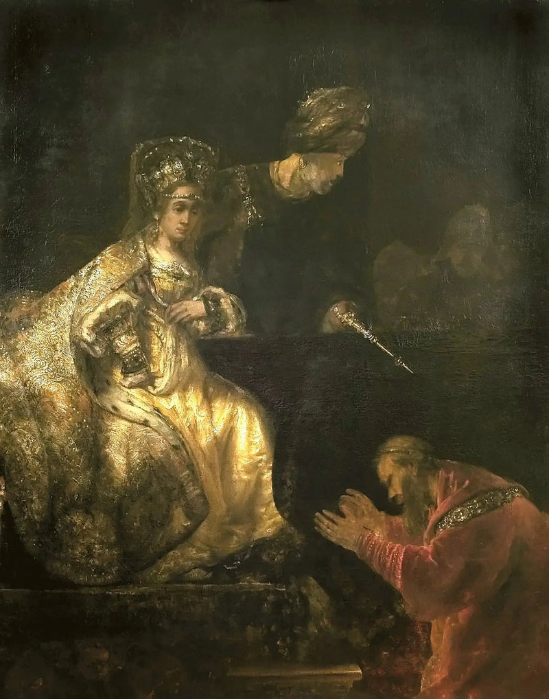 Haman Pleads with Esther to Spare His Life - Rembrandt
