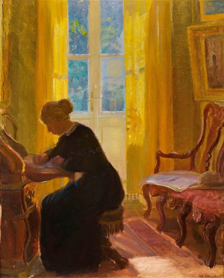 Helga Ancher is writing. - Anna Ancher