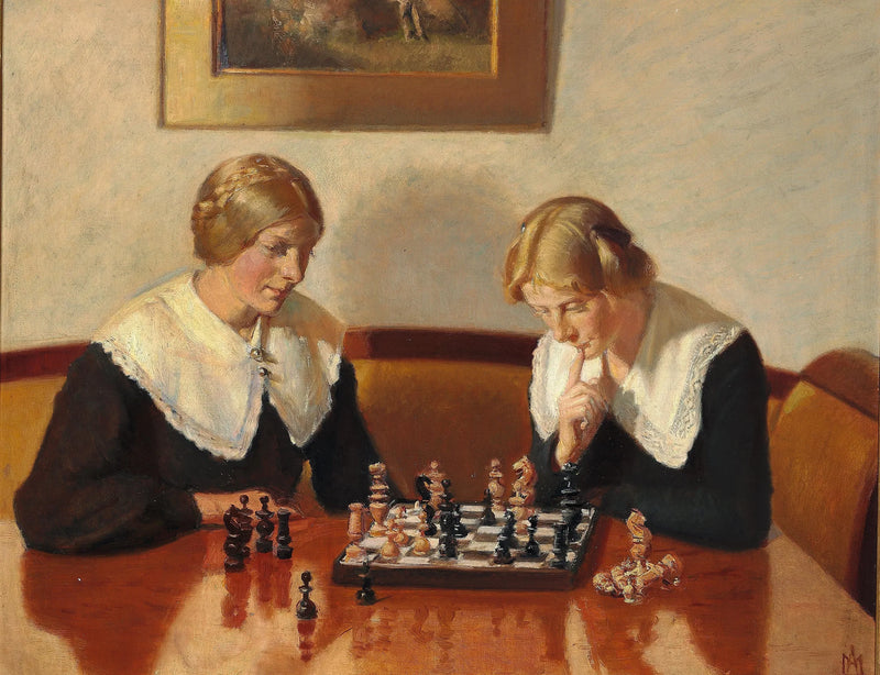 Helga Ancher and Engel Saxild play chess in Markvej's house in Skagen. -Michael Peter Ancher
