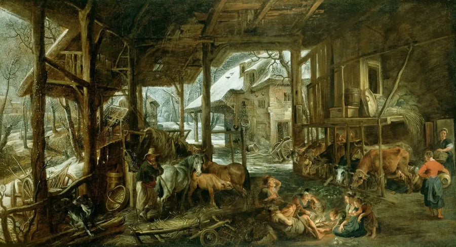 Winter: The Interior of a Barn - Peter Paul Rubens
