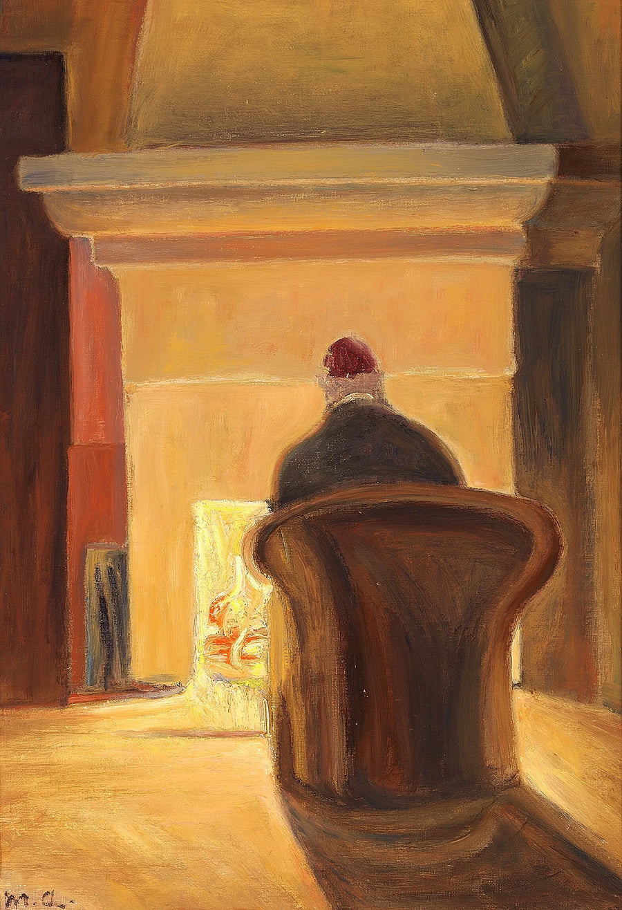 Holger Drachmann in front of the fireplace, Skagen. -Michael Peter Ancher