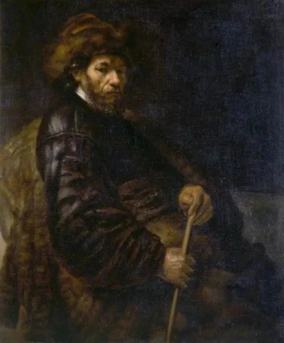 A man sitting with a stick - Rembrandt