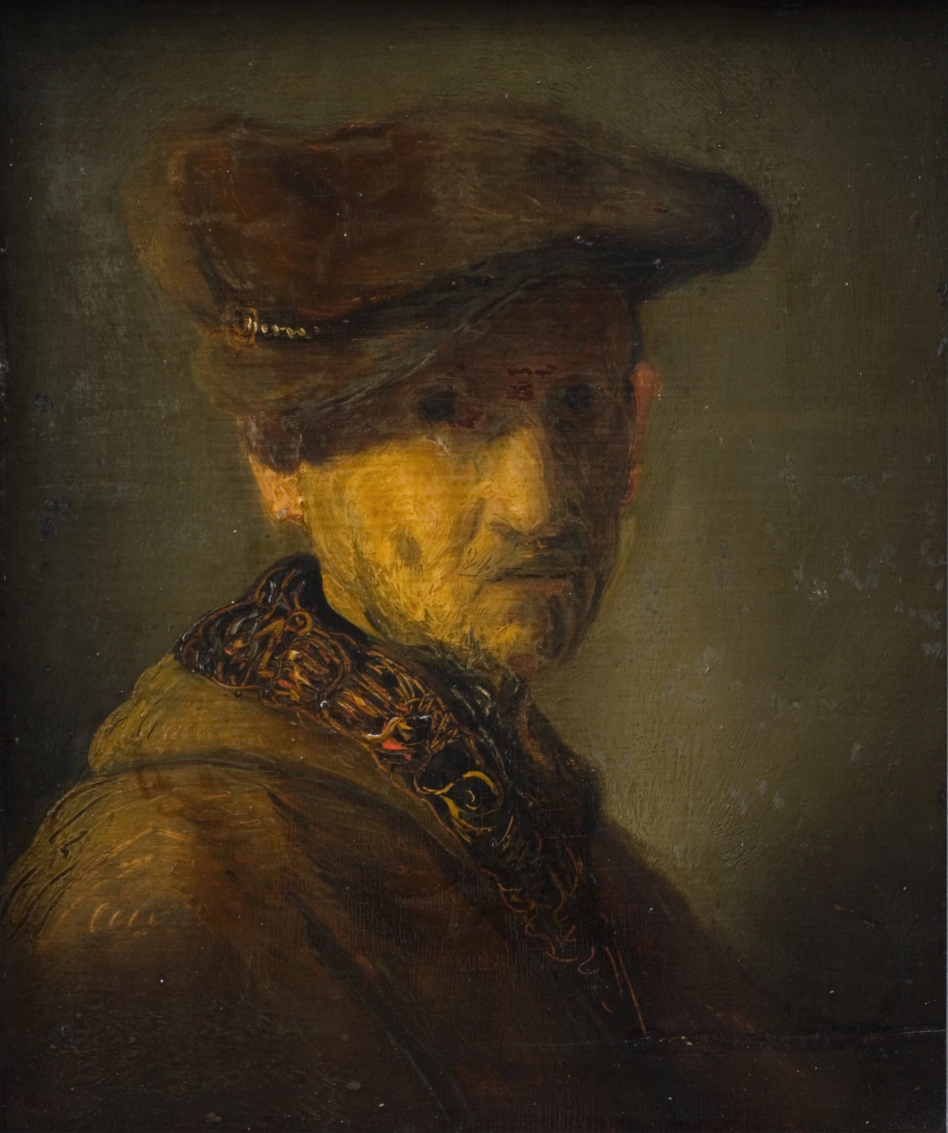 Homme au béret, autrefois dit le père de Rembrandt — école de Rembrandt, 1629, SMK