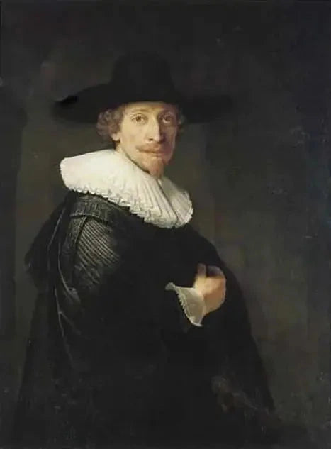 Portrait of a man standing in the doorway - Rembrandt