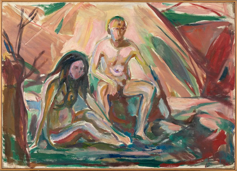 Man and Woman Nude, Sitting - Edvard Munch