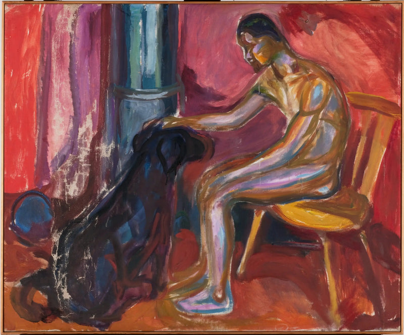 Nude Man Sitting with a Dog - Edvard Munch