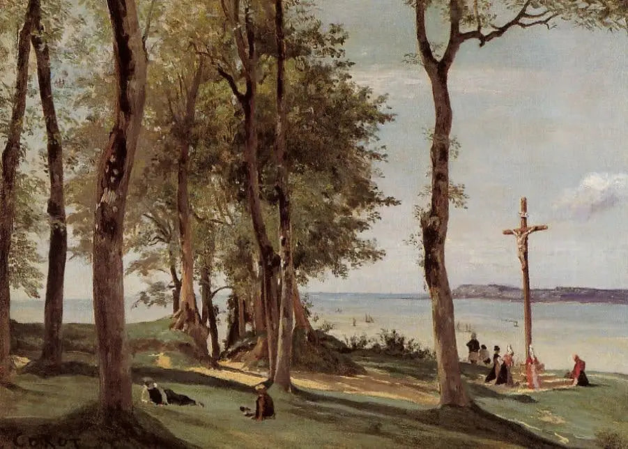 Honfleur, calvaire de la côte de Grâce - Jean-Baptiste Camille Corot image 1 tableau peint à l’huile sur toile