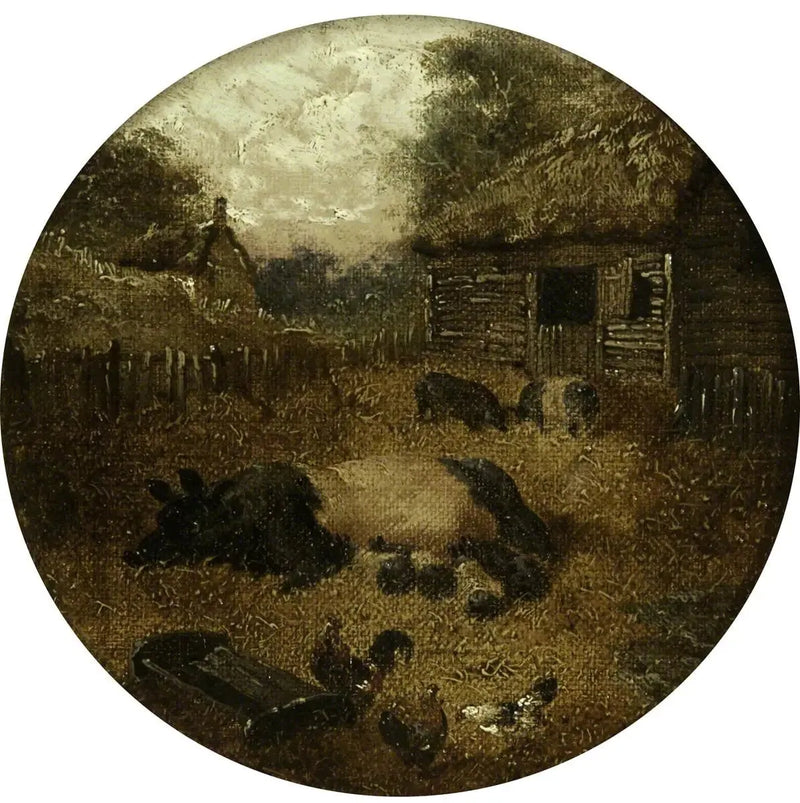 Eight Circular Farm Scenes (1. Pigs; 2. Mare and Foal; 3. Cows; 4. Sheep; 5. Chickens; 6. Ducks; 7. Rabbits; 8. Donkey) - John Frederick Herring, Sr.