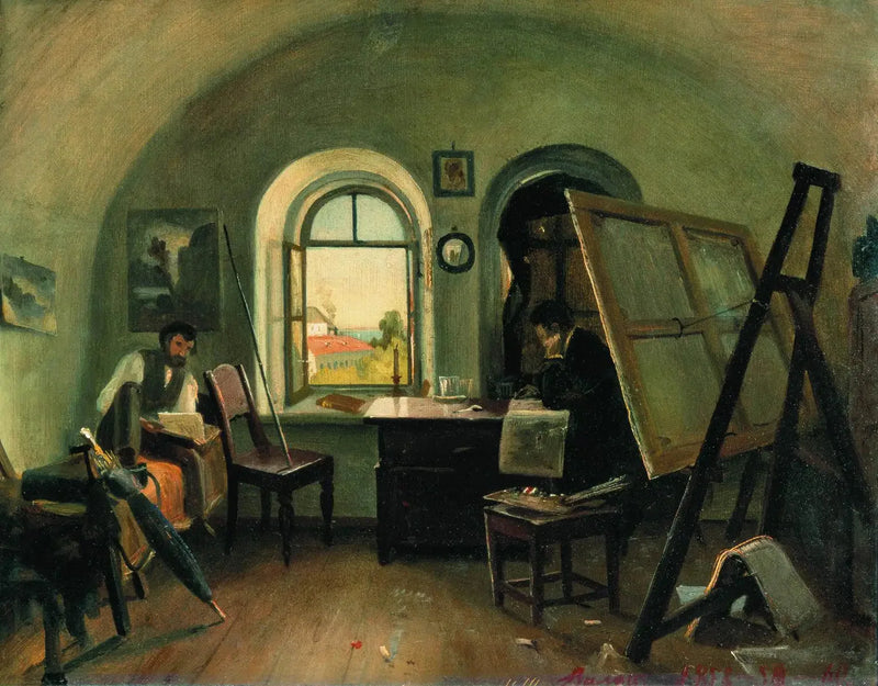 I. I. Shishkin and A. V. Gine in the studio on Valaam Island - Ivan Chichkine
