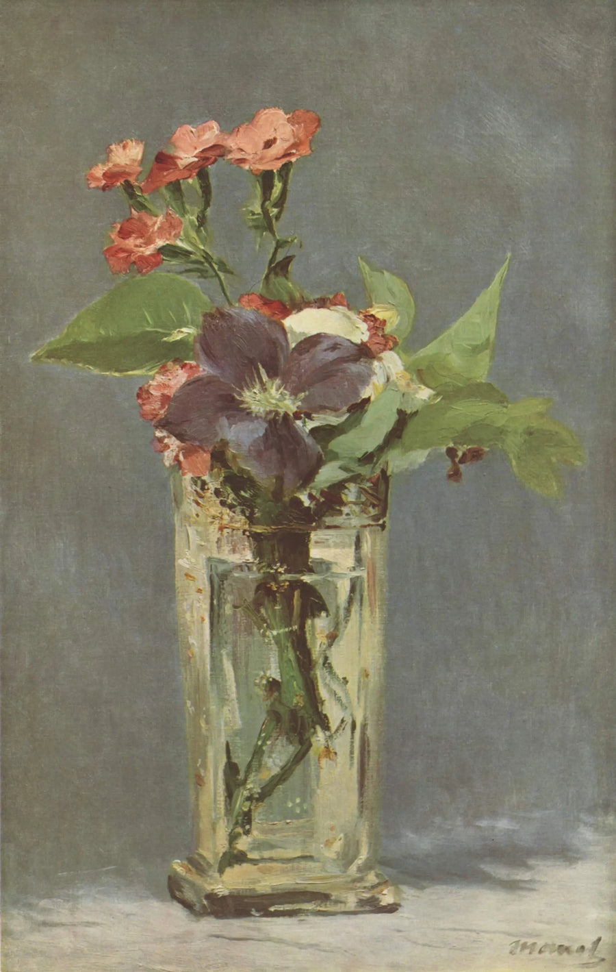 Carnations and clematis in a crystal vase - Édouard Manet
