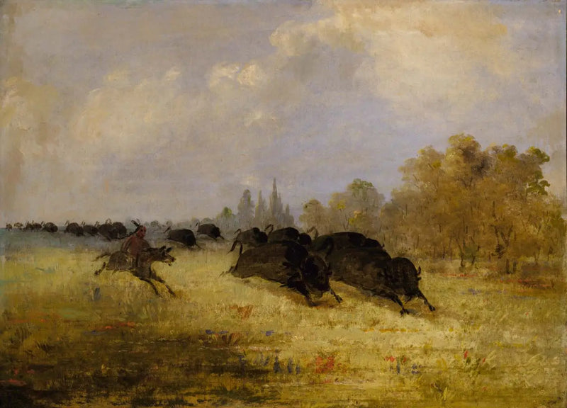 Caddo Indians hunting bison, Cross Timbers, Texas - George Catlin
