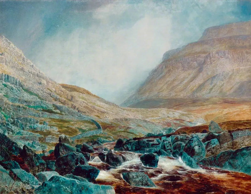 Ingleborough seen from White Scar, Yorkshire limestone layers - John Atkinson Grimshaw