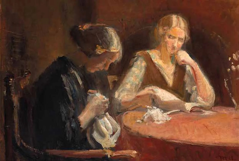 Interior with two women at their needlework. - Michael Peter Ancher
