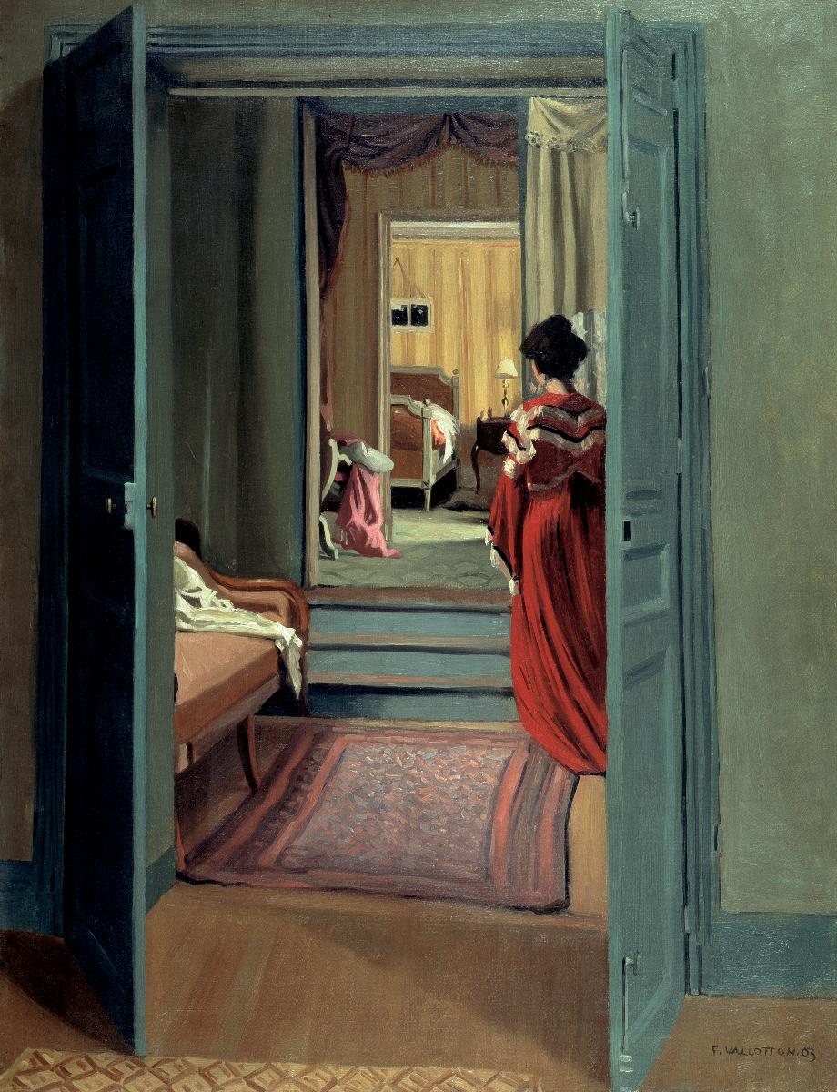 Interior with woman in red from behind - Félix Vallotton