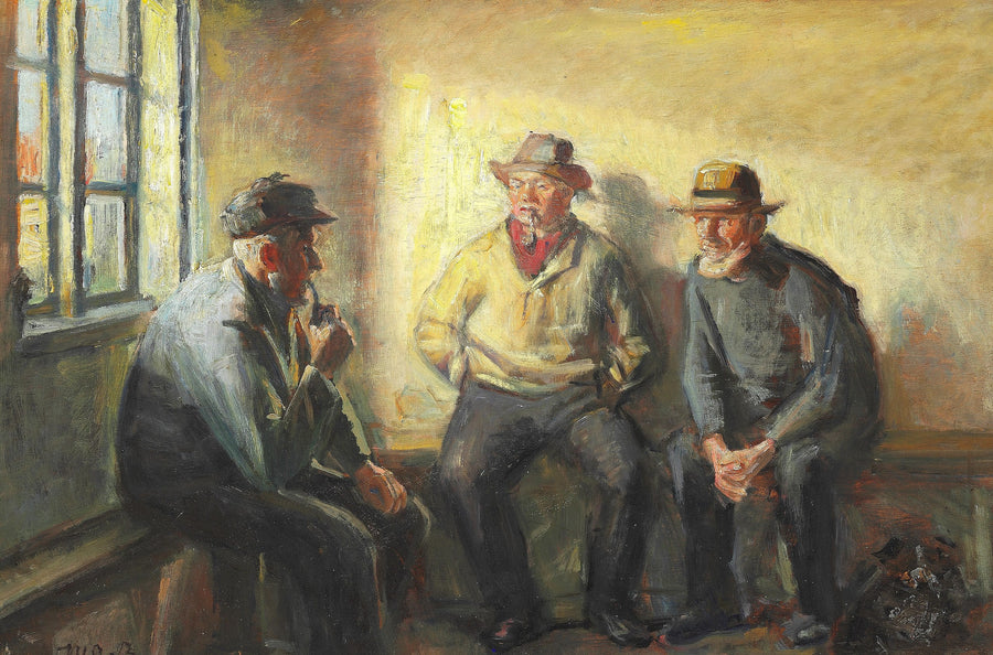 Interior with three fishermen. - Michael Peter Ancher