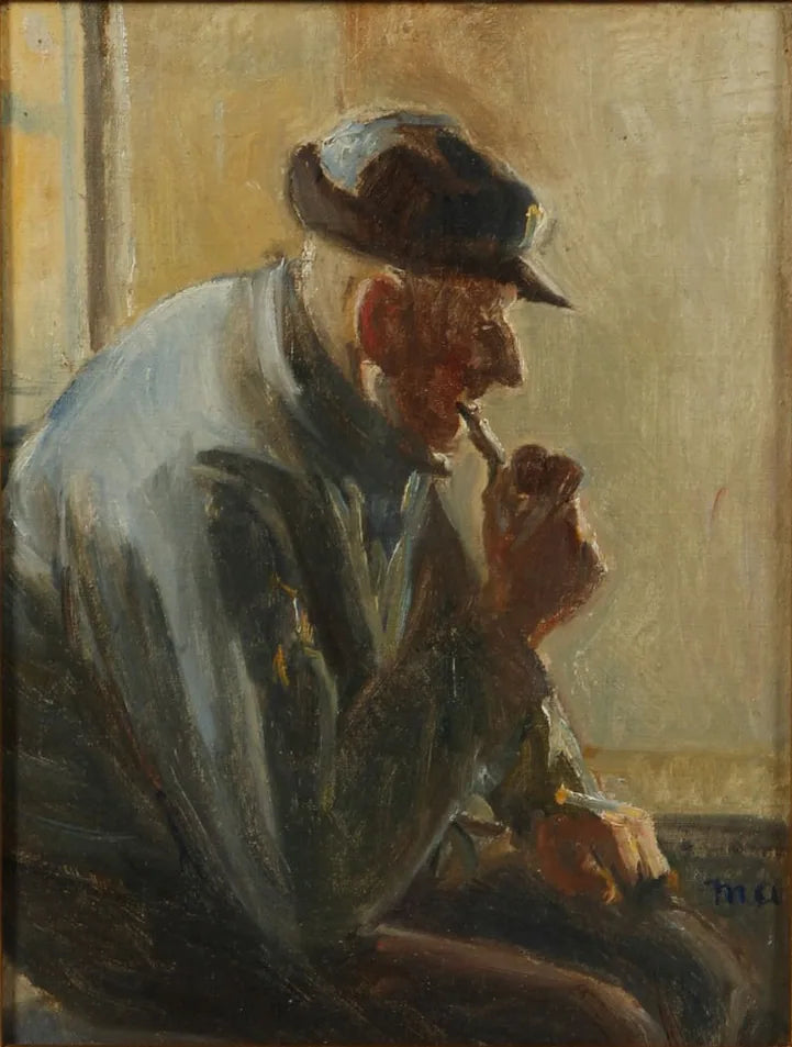 Interior with a fisherman smoking a pipe. - Michael Peter Ancher