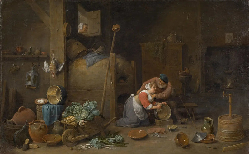 Interior with an Old Man Pelotting a Housekeeper - David Teniers the Younger