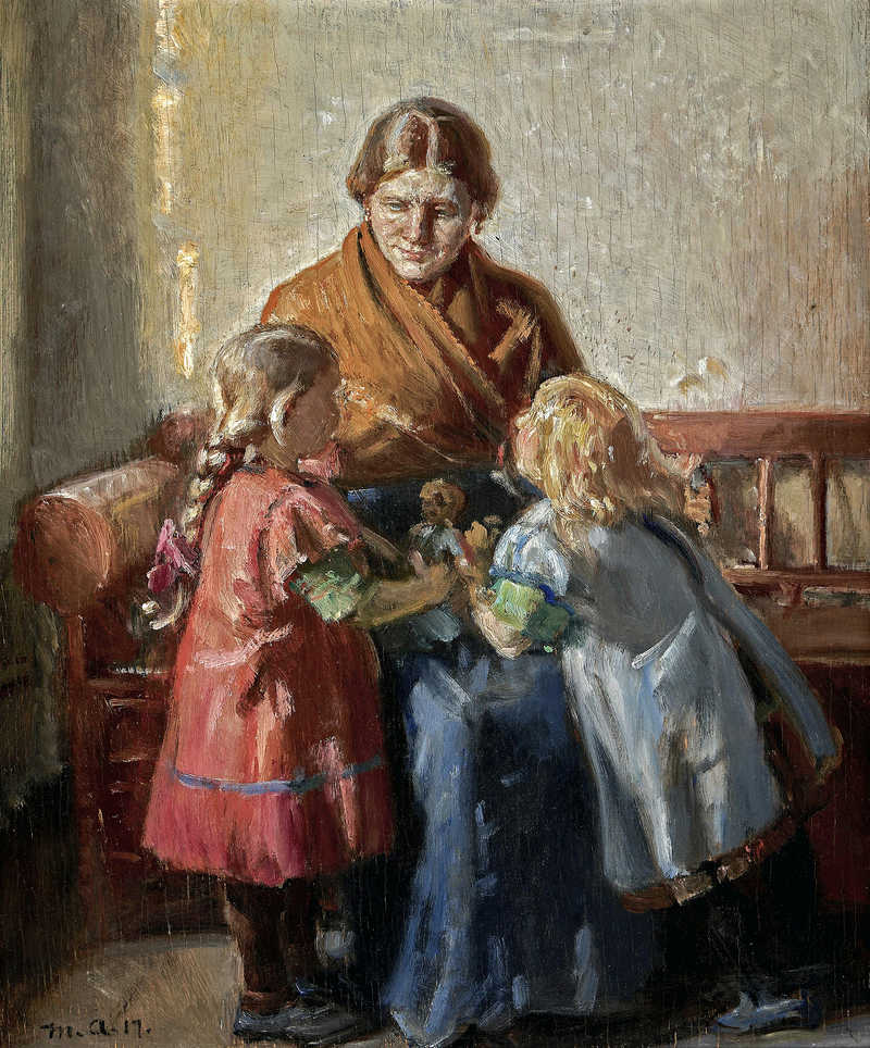 Interior with a woman and two children. - Michael Peter Ancher