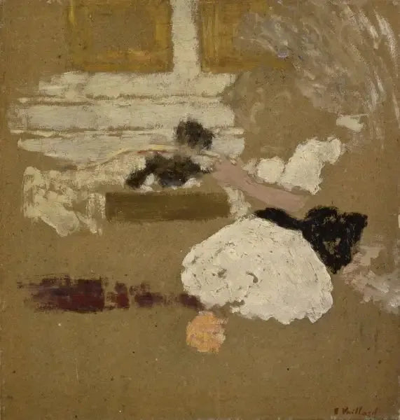 Interior with a girl reading and a woman in black writing - Édouard Vuillard