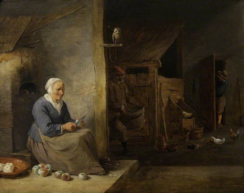 Interior, with an old woman peeling apples - David Teniers the Younger