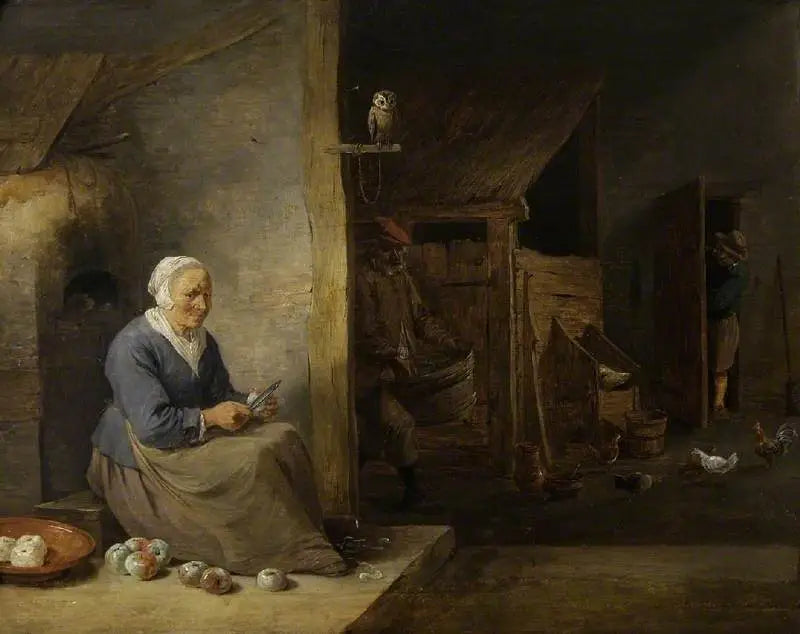 Interior, with an old woman peeling apples - David Teniers the Younger