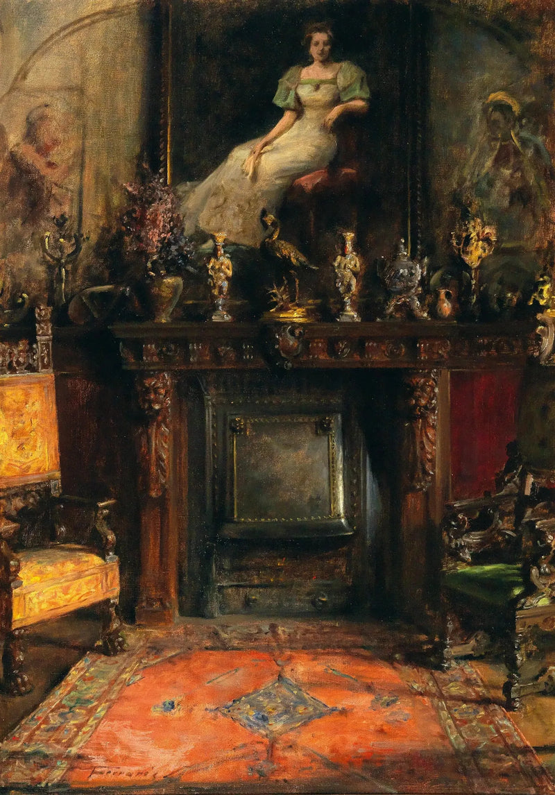Interior with view of a fireplace and a painting - Artur Ferraris