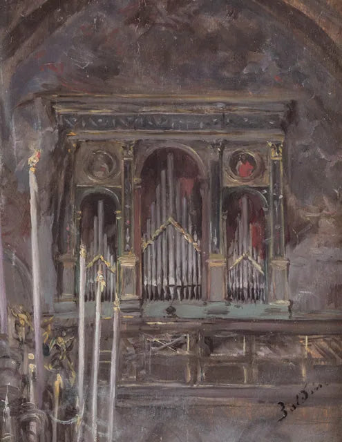 Interior of the church with view of the organ - Giovanni Boldini