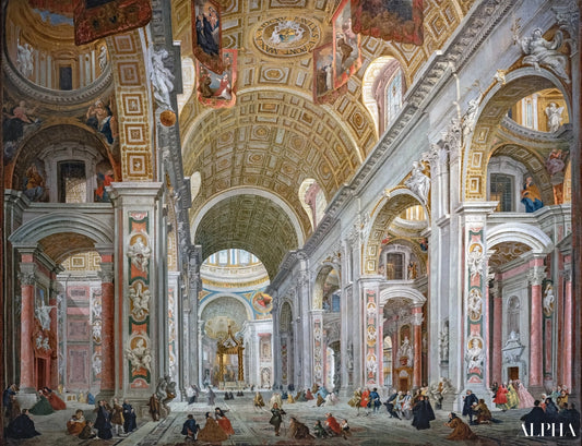Intérieur de la basilique Saint Pierre de Rome - Giovanni Paolo Panini - Reproductions de tableaux et peintures haut de gamme