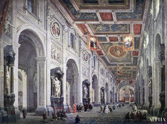 Intérieur de l'église San Giovanni in Laterano à Rome - Giovanni Paolo Panini - Reproductions de tableaux et peintures haut de gamme