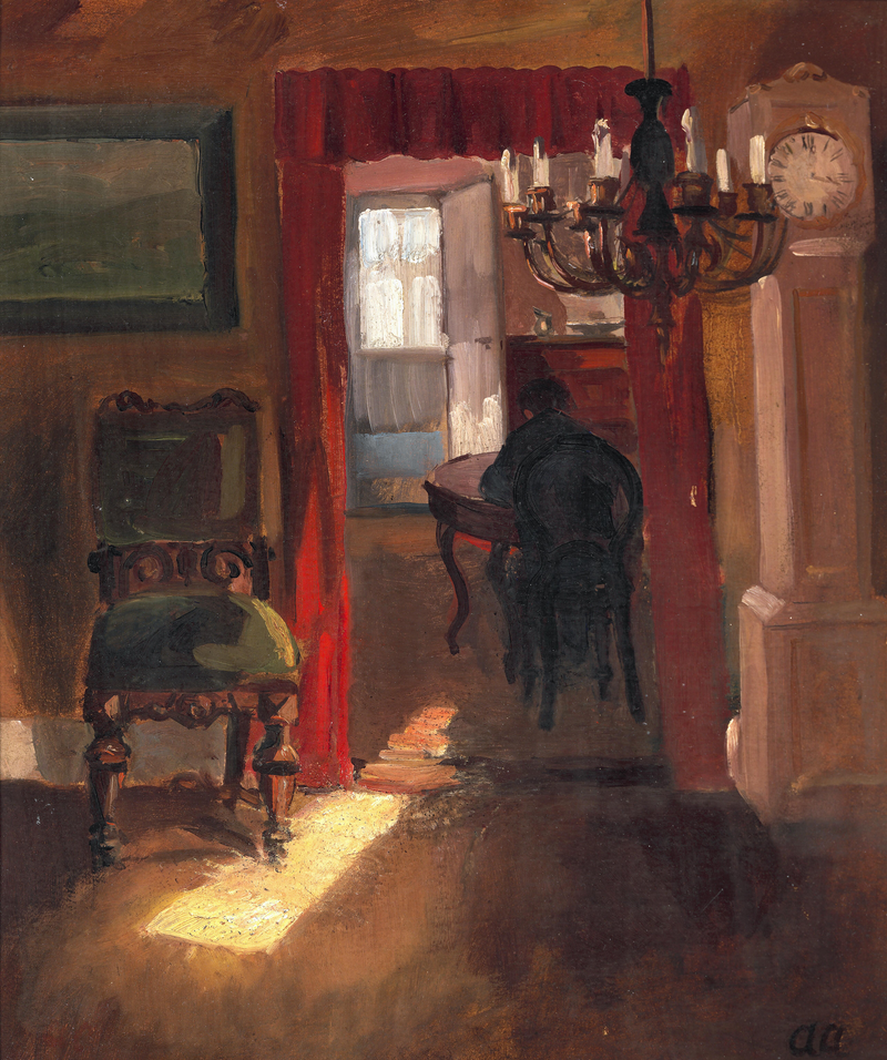Interior of Skagen with a light strip on the floor - Anna Ancher