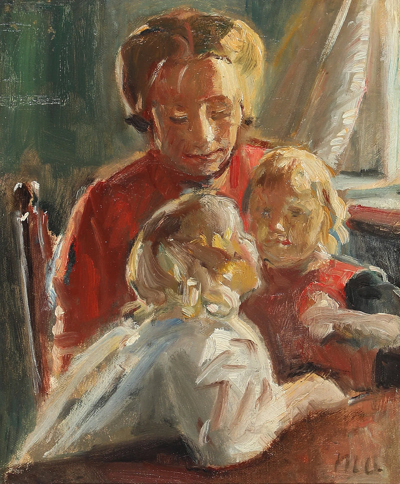 Sunny interior with a mother and her two daughters. - Michael Peter Ancher