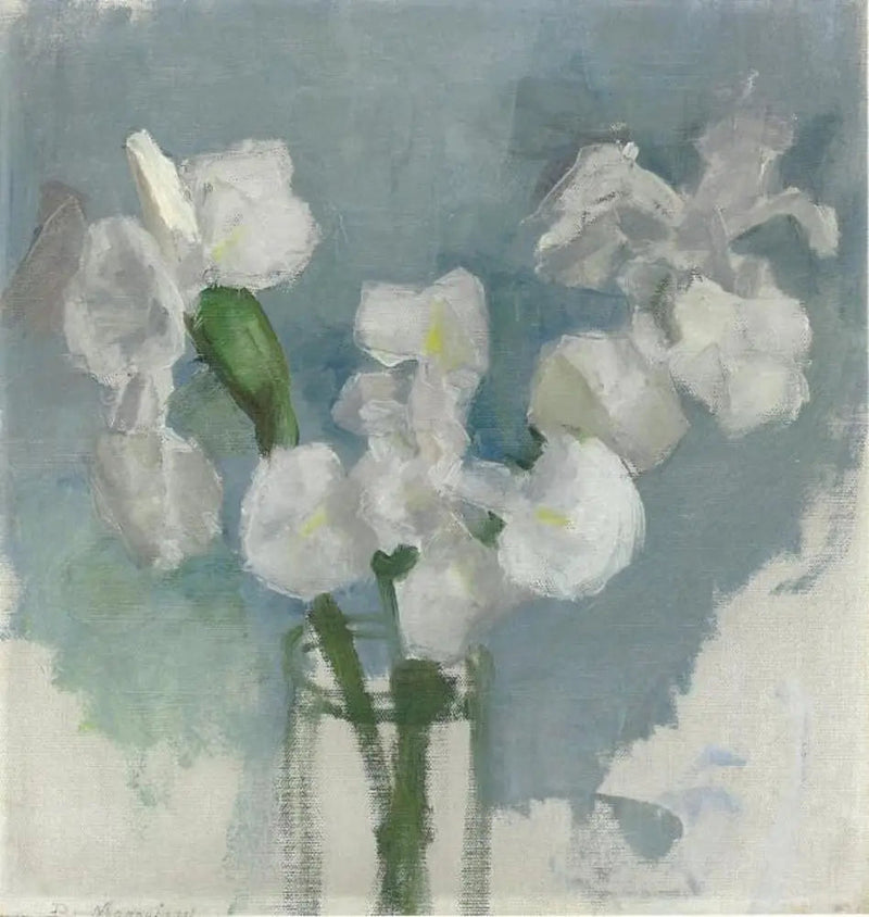 White Irises on Light Blue Background I - Piet Mondrian
