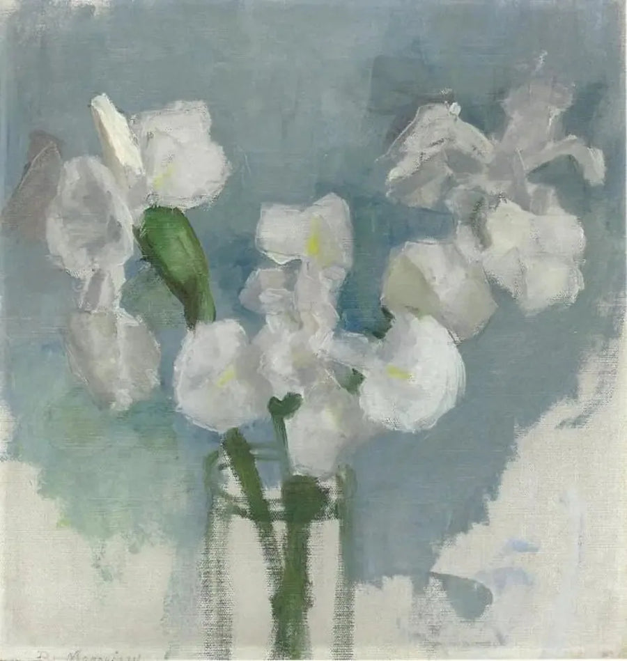 White Irises on Light Blue Background I - Piet Mondrian