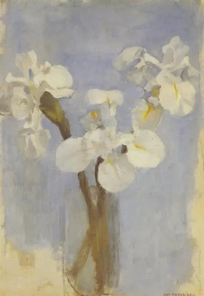 White Irises on Light Blue Background II - Piet Mondrian