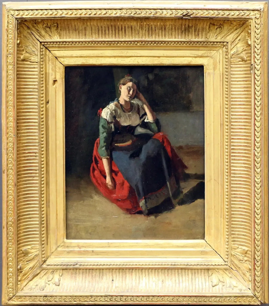 Italian woman sitting, leaning on her knee - Jean-Baptiste Camille Corot