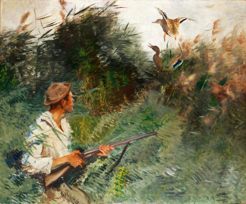 Jägare och gräsänder - Bruno Liljefors image 1 copie peinte à la main à l’huile