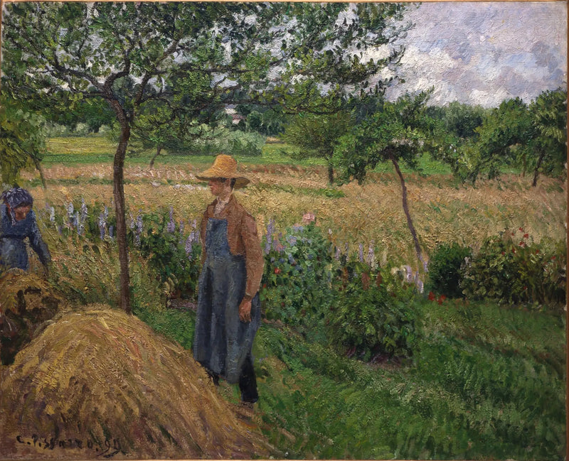 Gardener in front of a haystack, gray weather, Éragny - Camille Pissarro