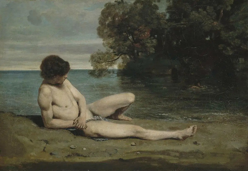 Young Bathing Boy Lying on the Shore - Jean-Baptiste Camille Corot