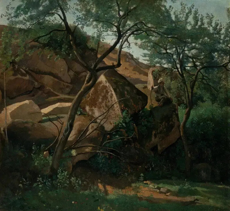 Young Shepherd Among the Rocks (Fontainebleau Forest) - Jean-Baptiste Camille Corot