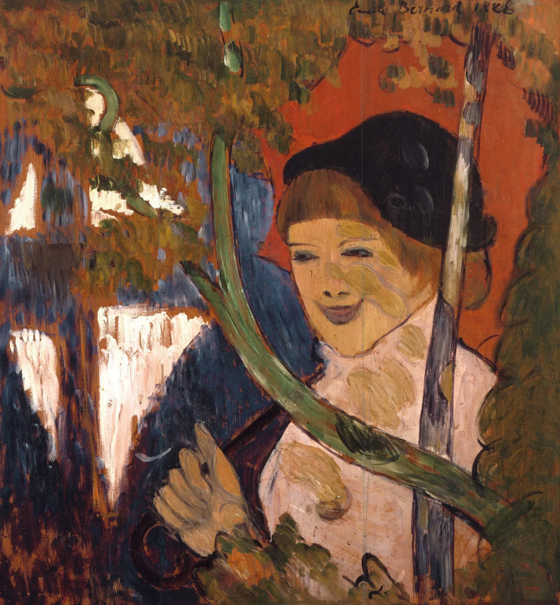 Young Breton woman with a red umbrella - Émile Bernard