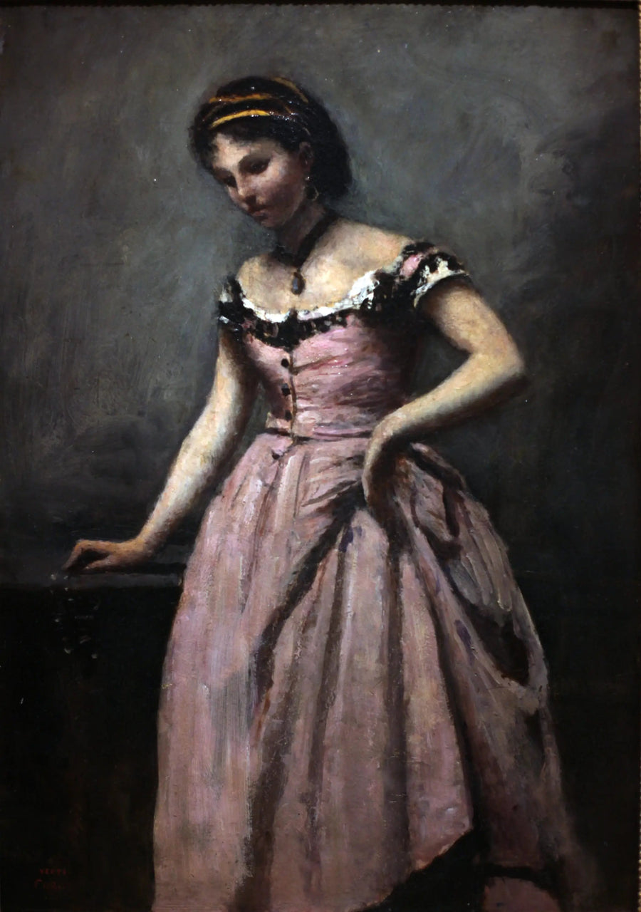 Young Woman in Pink Dress - Jean-Baptiste Camille Corot