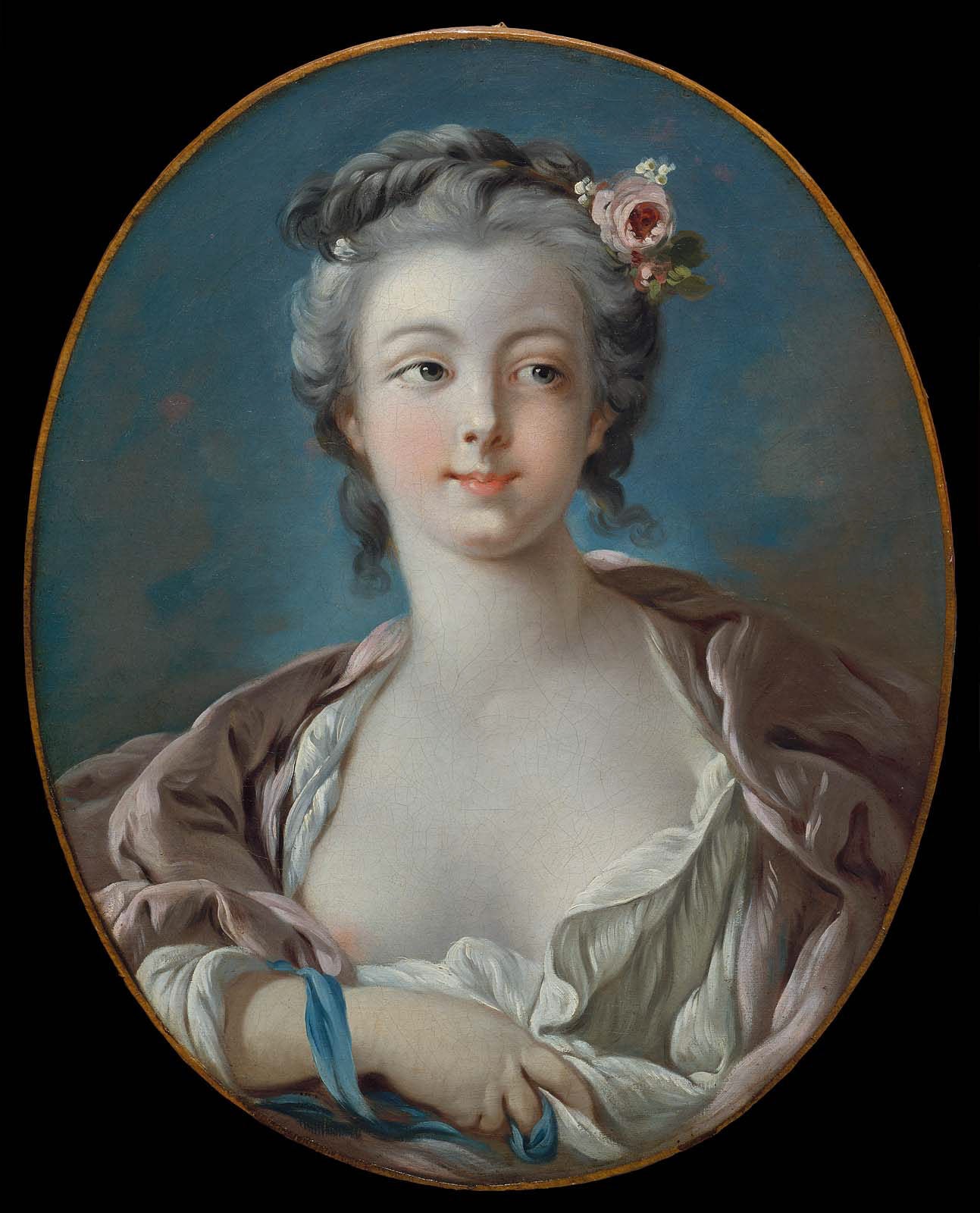 Young woman with flowers in her hair, often miscalled Portrait of Madame Boucher - François Boucher