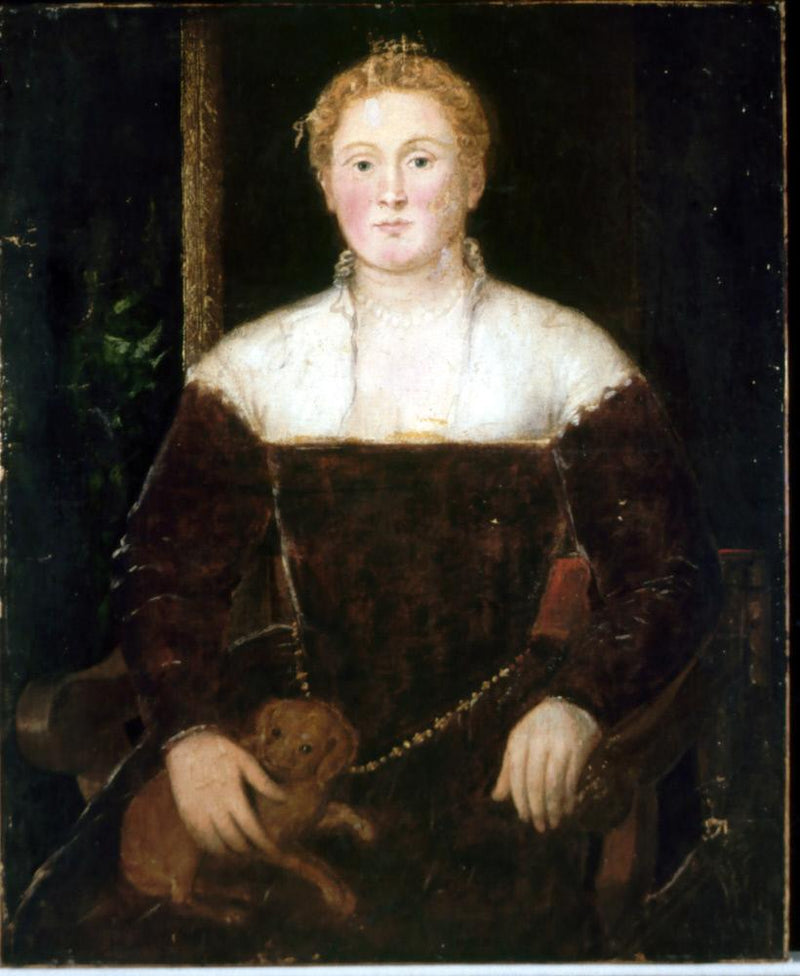 Young woman with a small dog, perhaps a member of the Soranzo family - Jacopo Tintoretto