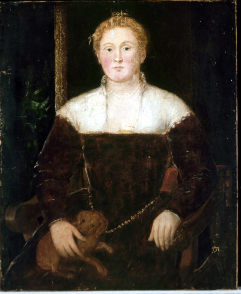 Young woman with a small dog, perhaps a member of the Soranzo family - Jacopo Tintoretto